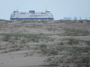 Texel Fähre vom Strand aus gesehen - Strandwanderung zur Südspitze Texels