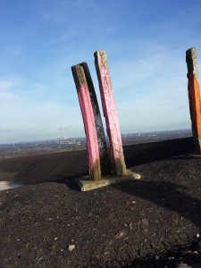 Pinke Totems auf dem Kamm der Halde Haniel